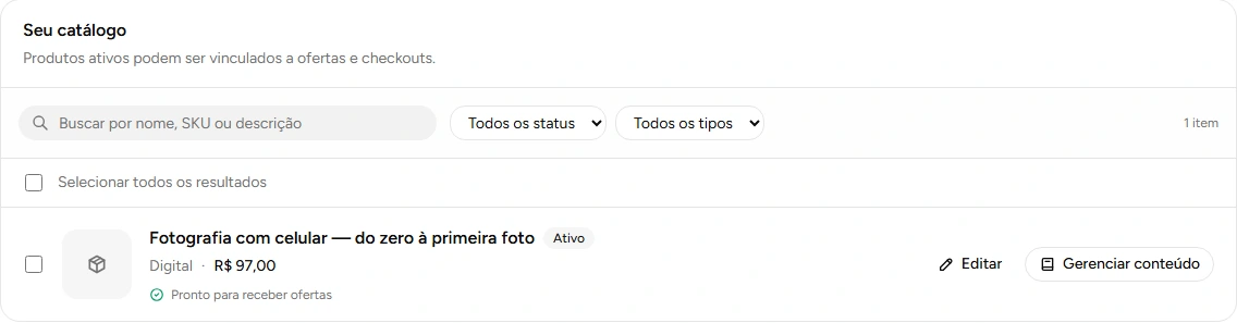 Catálogo real da Nôma com produto digital ativo
