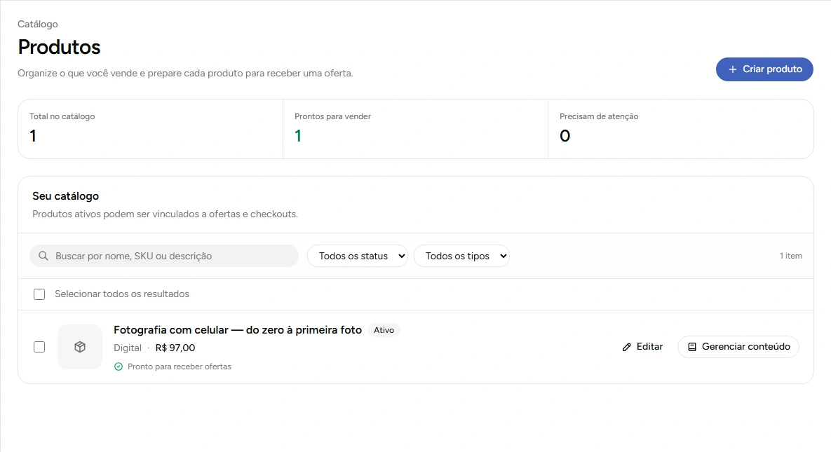 Tela real da Nôma: Cadastre seu produto